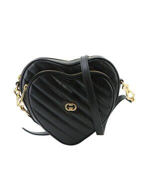 Gucci Interlocking G Heart Shoulder Bag Leather Black Gold